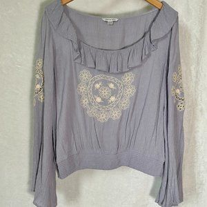 American Eagle Off-the-Shoulder Embroidered Long Sleeve Crop Top